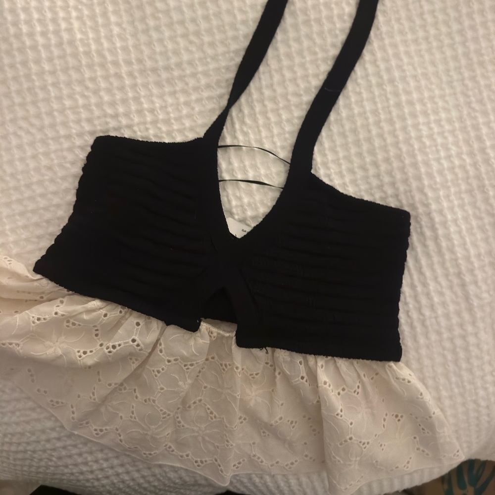 Zara Black and Cream Women's Blouse